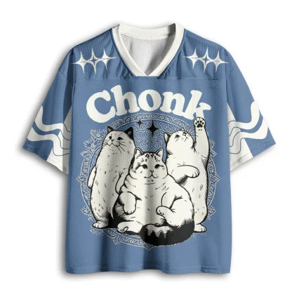 Chonk Three Fat Cats Art Print Men V Neck Mesh Jersey Cute Animal Streetwear Short Sleeve Top