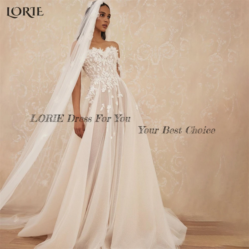 Lorie vestidos de casamento do laço do vintage a linha apliques querida vestidos de noiva sem costas alças destacáveis vestido de noiva princesa 2023