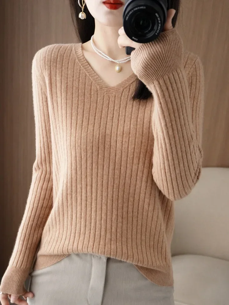 

Sweater Women Autumn Winter Women Sweaters Fashion V-neck Cashmere Sweater Women Knitted Sweater Pullover Tops E470