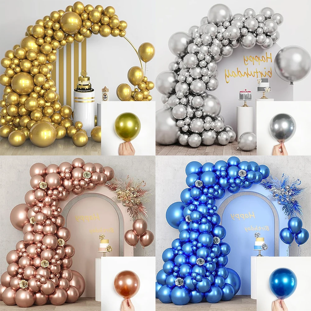 Metallic Silver Gold Helium Ballon Birthday Party Decoration Rose Gold Blue Balloons Baby Shower Graduation Wedding Decor Globos