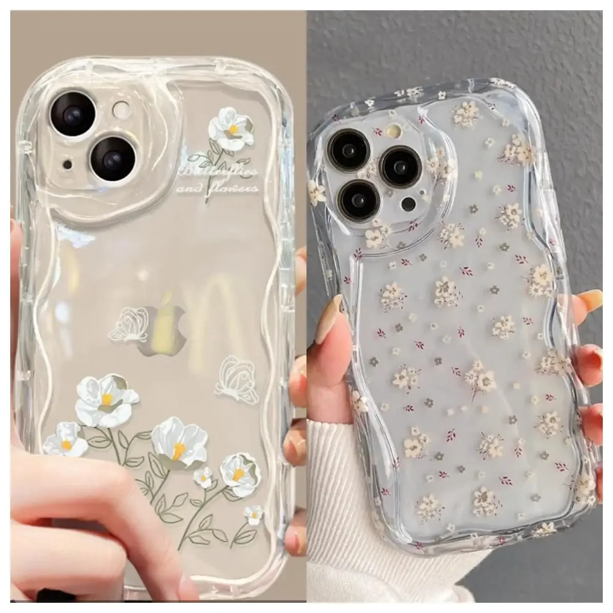 Clear Flower Soft Case For Realme C53 C67 C55 C65 C63 C51 C35 C33 C21Y C25Y C30 C21 C20 8 12 Pro Plus 5G Wavy Curved Edge Cover