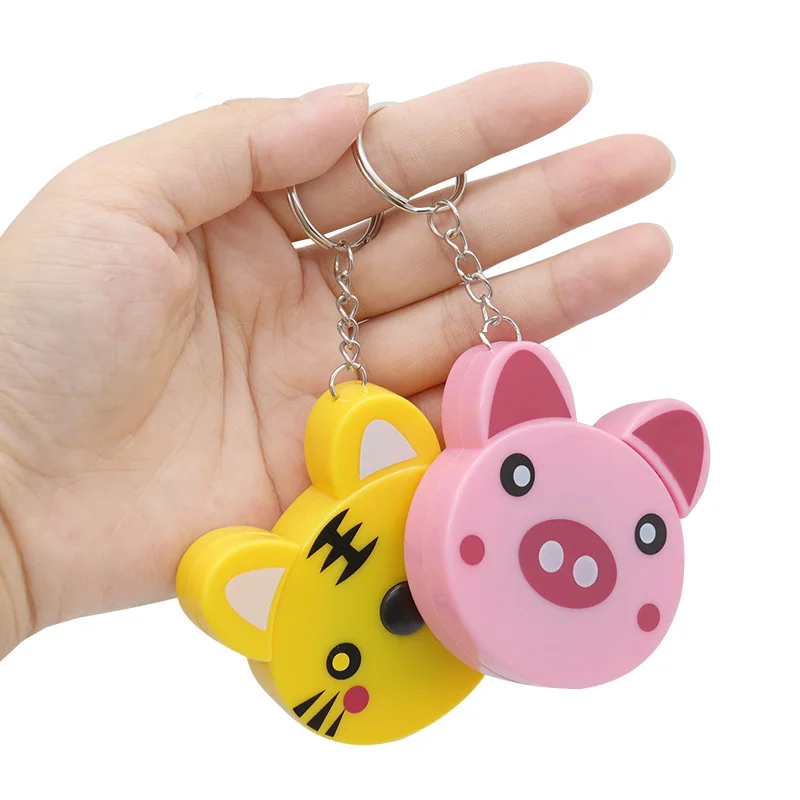 150CM Cartoon Tape Measure 0-60 Inch Mini Portable Cute Animal Shape Key Ring Automatic Tape Measure Ruler Panda Frog Piggy Tape