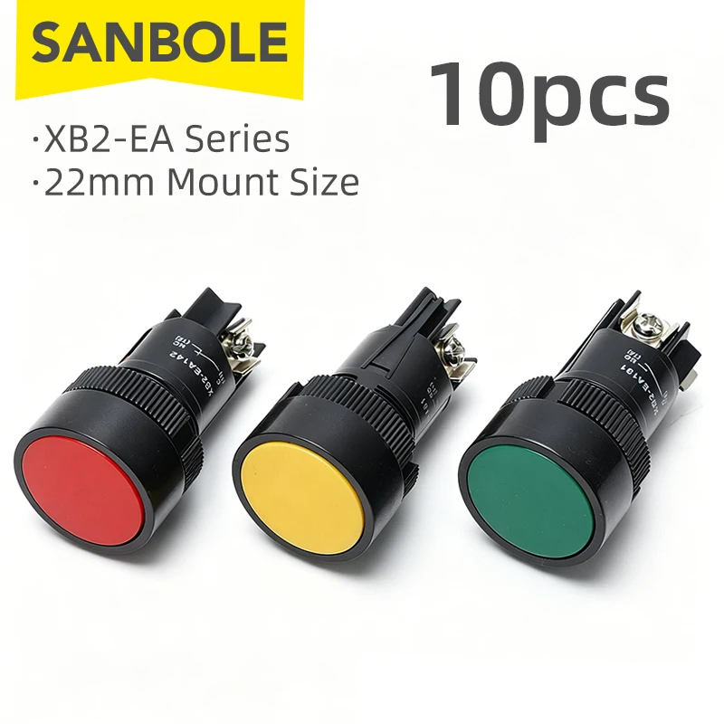 10Pcs XB2-EA Series Momentary Push Button Switch 22mm Panel Mount NO NC XB2-EA142 EA121 EA131 EA135 EA145 Industrial Control