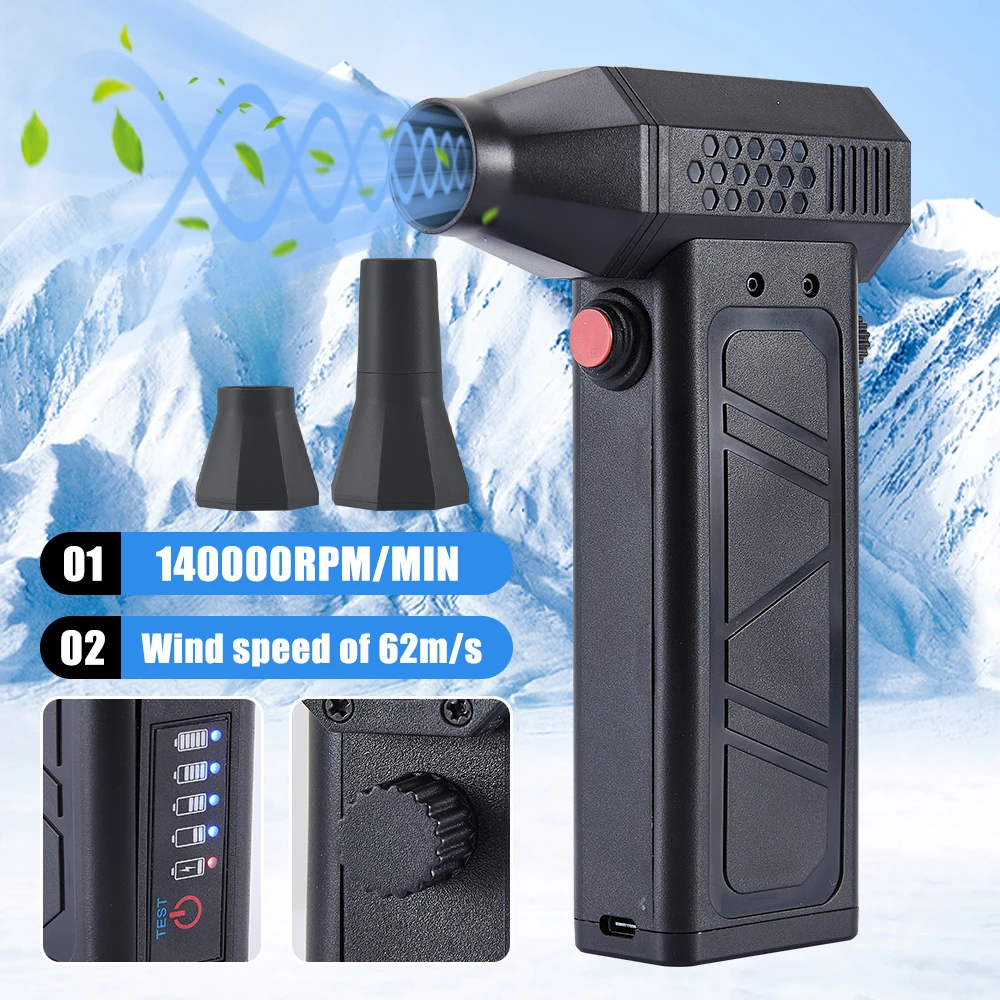 140000RPM Mini Turbo Jet Fan Brushless Motor Handheld Duct Fan 52M/S Portable Turbo Fan Type-C Charging with Power Display Compu