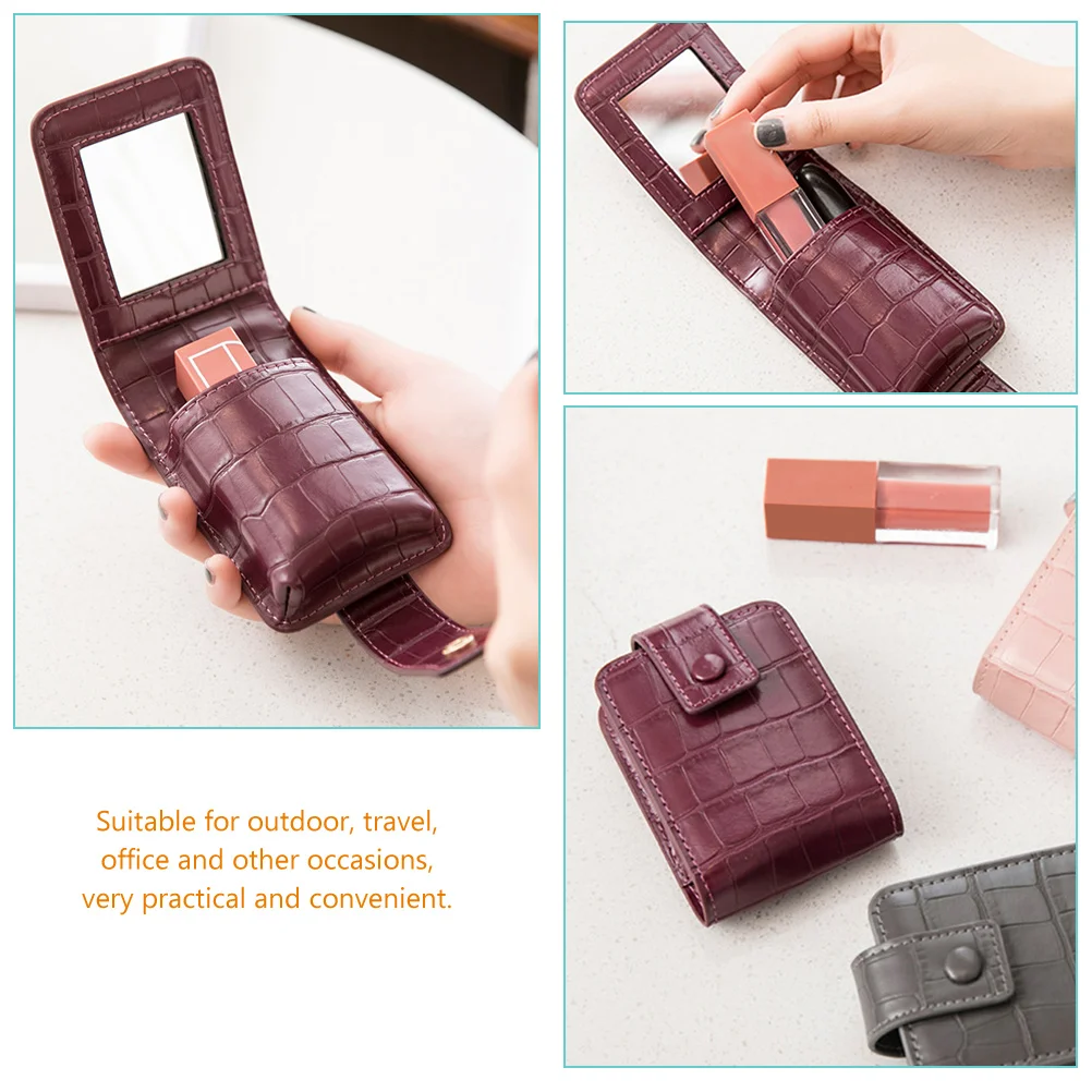 Mini bolsa de maquillaje, estuche protector para lápiz labial de PU, espejo para monedero, bolsa ganizer de viaje pequeña, elegante y portátil
