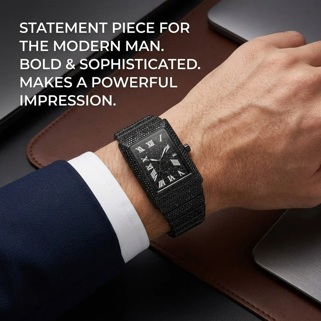 Men's quartz calendar watch, rectangular three-dimensional strap, cool and light luxury style