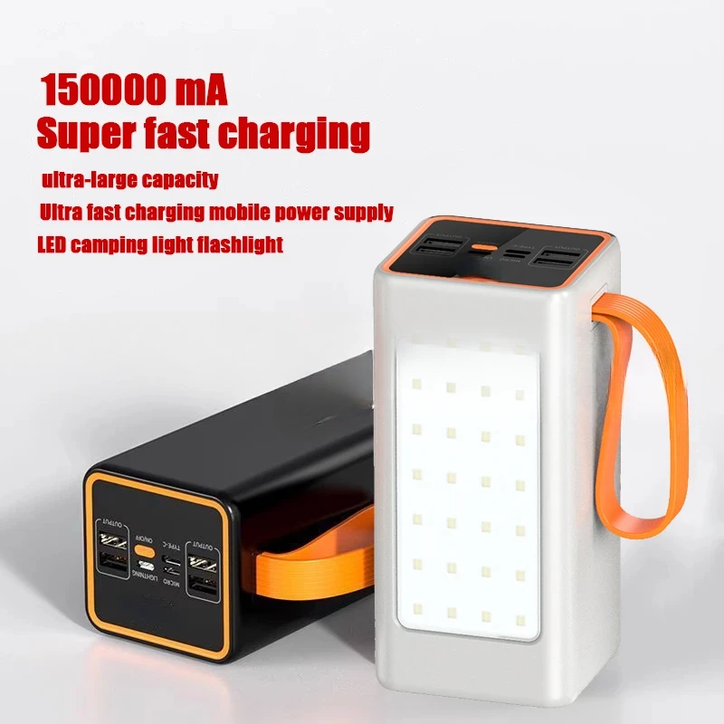 Authentic New Power Bank 150000 mA Super Large Capacity Ultra Fast Charging Mobile Power Supply LED Camping Light Flashlight