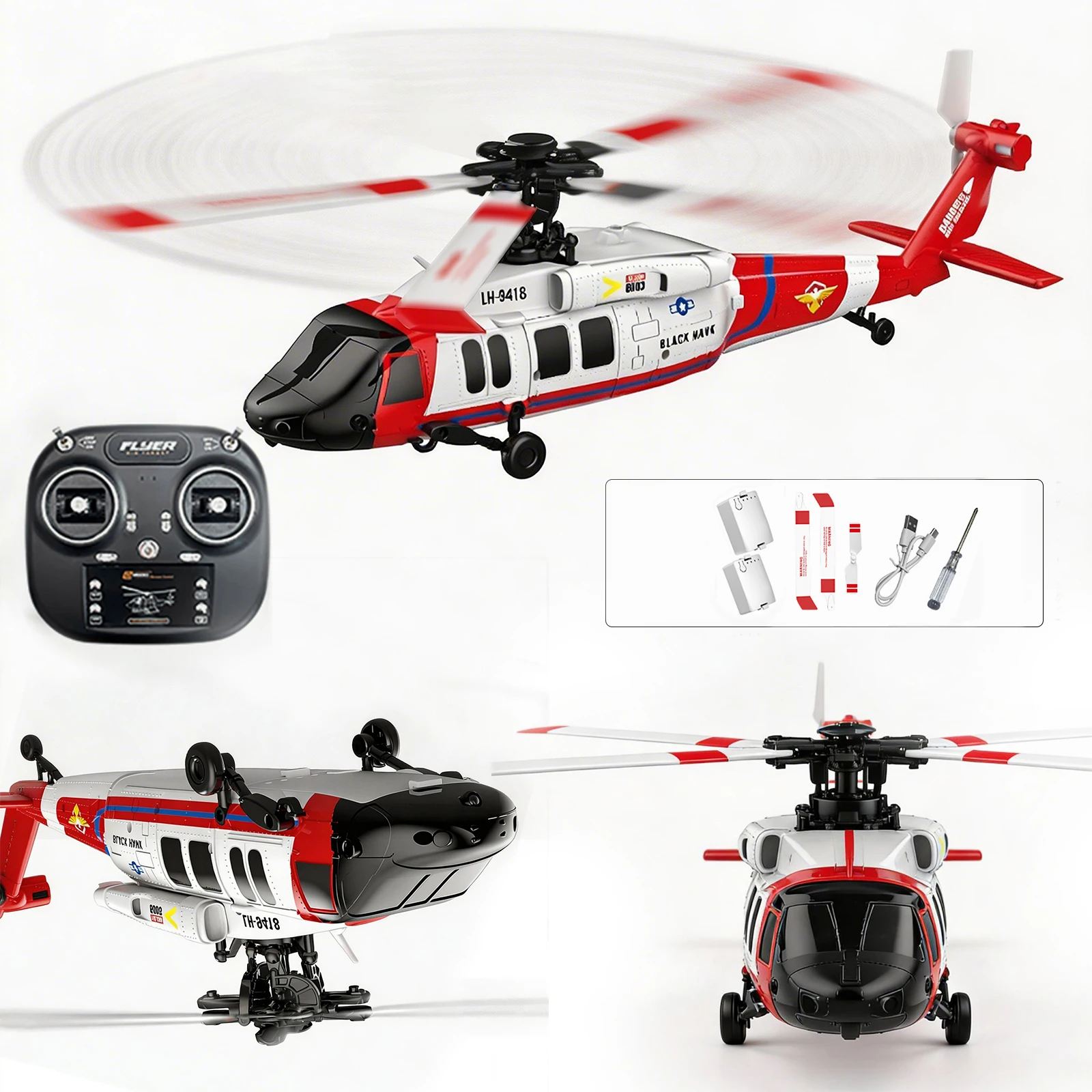 Remote controlled helicopter with brushless motor, capable of reversing flight, 6-axis gyroscope, altitude hovering, suitable fo