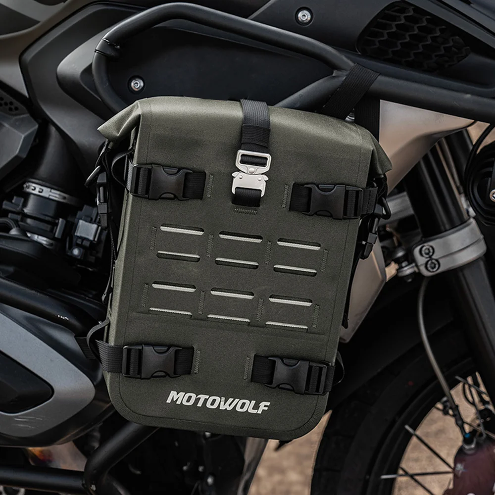 Motorcycle Bumper Bag Waterproof 6-8L Universal Motorcycle Side Frame Bag with Internal Support Travel Luggage Tool Box