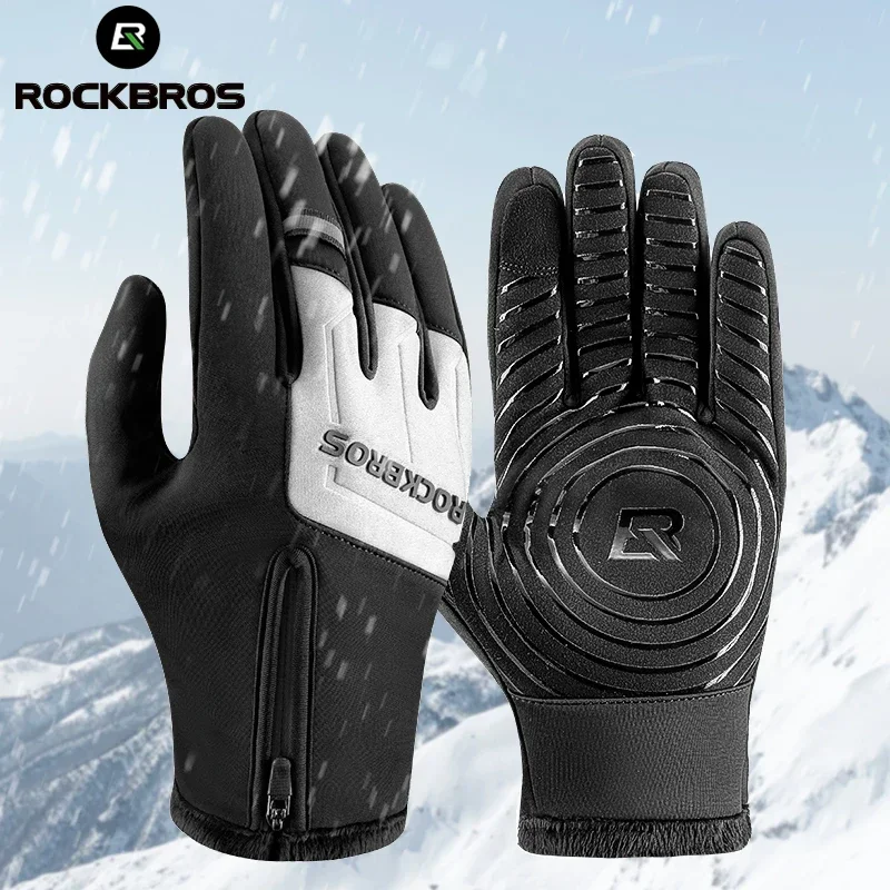 

ROCKBROS Winter Warm Gloves Touch screen Cycling Gloves Full Finger MTB Bike Non Slip Silicone Palm Thermal Ski Gloves