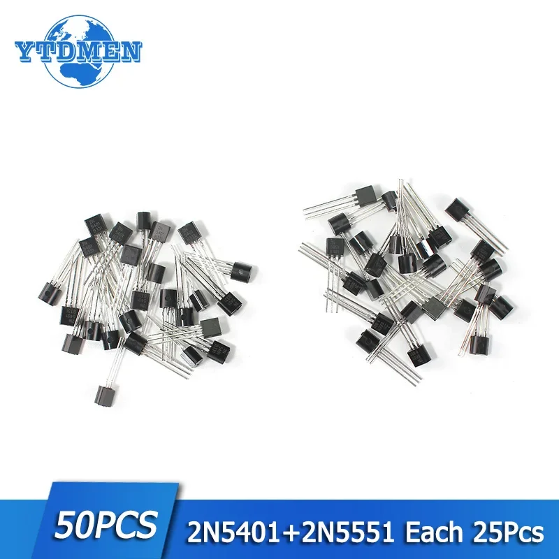 50PCS 2N3904 2N2222 Transistor TO-92 2N2907 2N3906 2N5401 2N5551 A1015 NPN Transistors Triode Kit