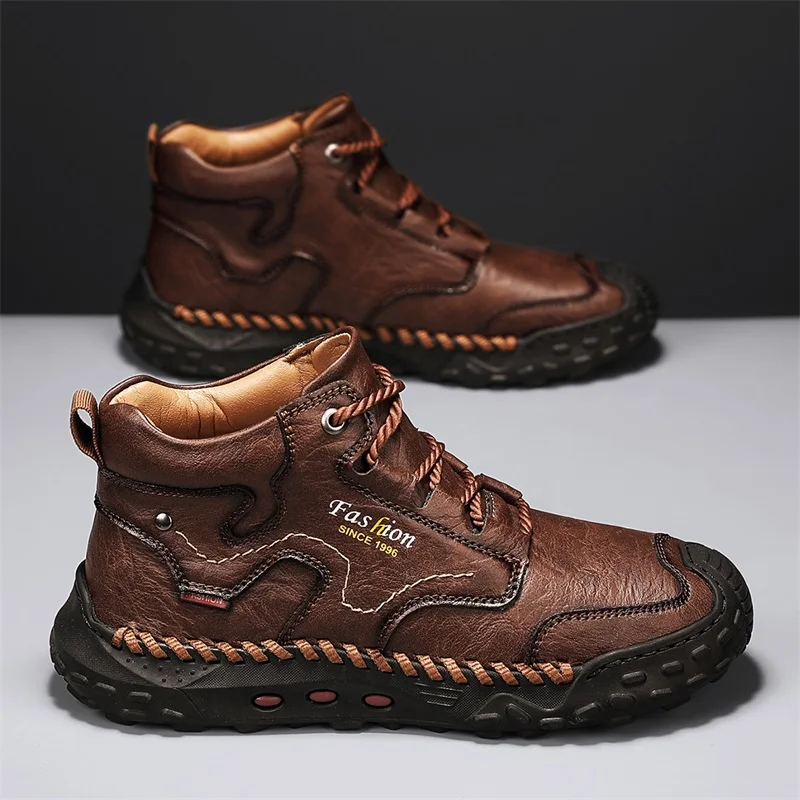 Men's Retro Hand-Stitched Chinese Casual Shoes, Trail Running Sneakers, Casual Fashion Walking and Hiking Shoes, Suitable for Casual Hiking, Outdoor Climbing, Daily Driving, Men's Boots, Black and Brown, Comfortable Soft Sole, Wear-Resistant, Non-Slip, Large Size Men's Shoes