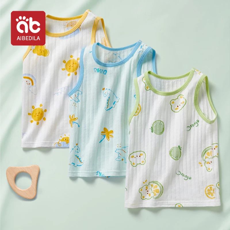 AIBEDILA Children Baby Girls Boys Vests T-shirts 2-9Y Kids Summer Vest Top Outfit Kid Boy Girl printing Tops Clothes Cotton Tees