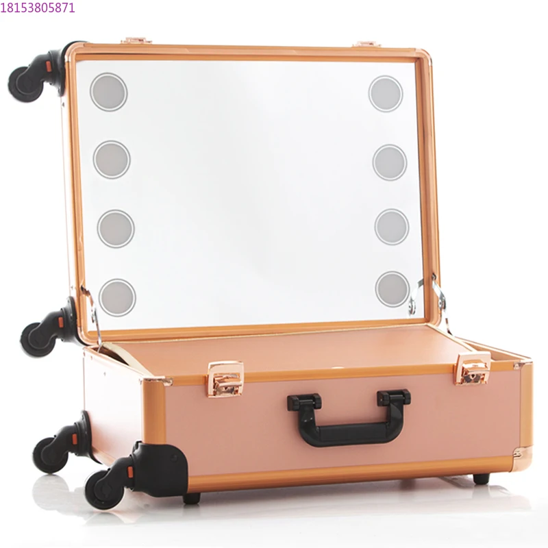 Premium large-capacity trolley cosmetic case Professional follow-up artist Light mirror Portable