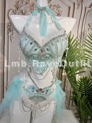 Luxury Shiny Rhinestones Bikini Bodysuit Nightclub Bar Costume Singer Dance Stage Club Birthday Party Rave Drag Queen Outfit