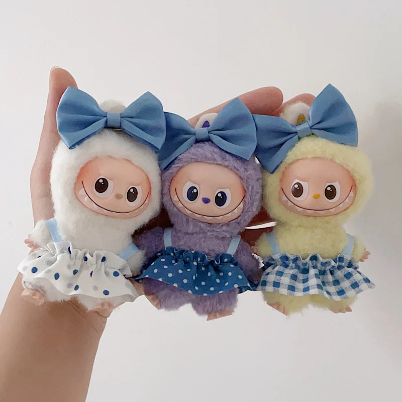 جديد دمية الزي ل LABUBU 4.0 Gen 10 سنتيمتر دبوس صغير لسلسلة الحب الأزرق سلسلة البولكا نقطة متقلب تنورة مع القوس اكسسوارات للشعر #5