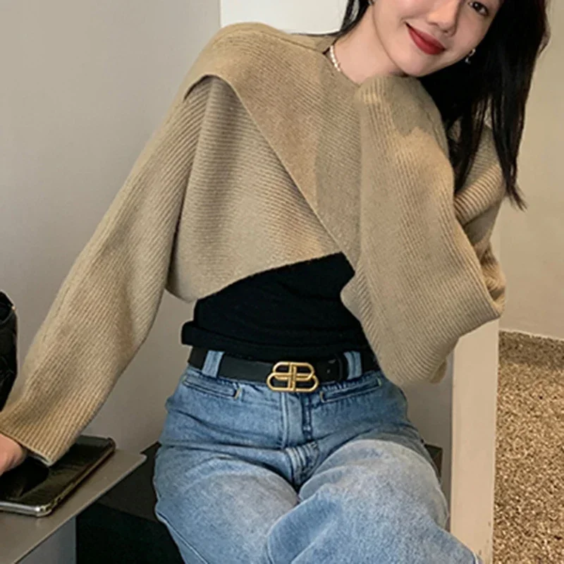 Cropped Cross Irregular Streetwear Sweater Women Sweater Autumn Winter Knitted Y2K Tops Long Sleeve Pullovers Sweater Pull 22933