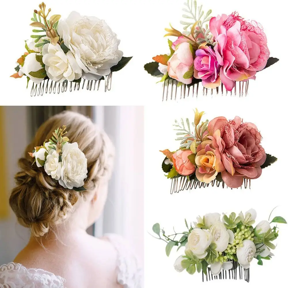 Bridal Hair Combs Rustic Wedding Floral Women Stimulation Flower Hairpins Brides Wedding Elegant Hair Accessories