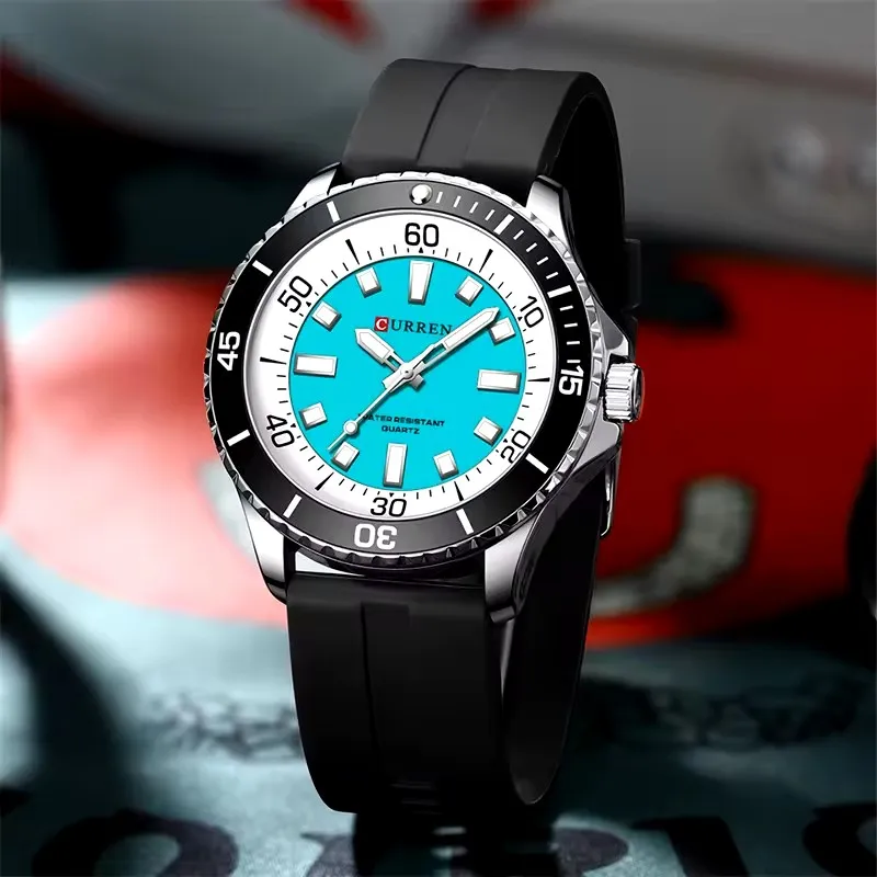 CURREN 8448 Fashion Quartz Men's Watch Outdoor Round Large Dial Waterproof Luminous Silicone Strap Casual Sports Men's Watch