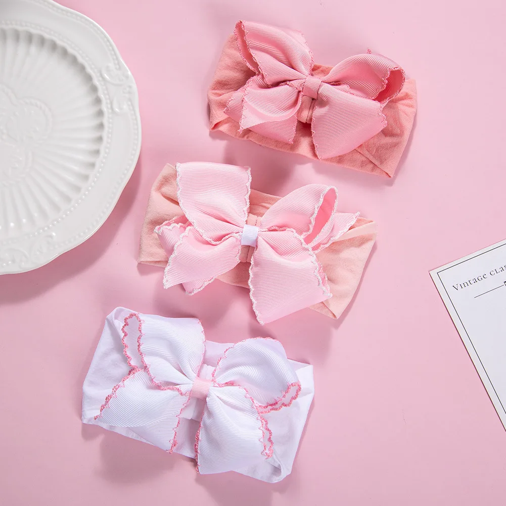 24pcs Frill Bow Nylon Headbands Baby Elastic Hairbands Newborn Wide HeadWraps for Girls Kid Turban Headwear Bulk Pack