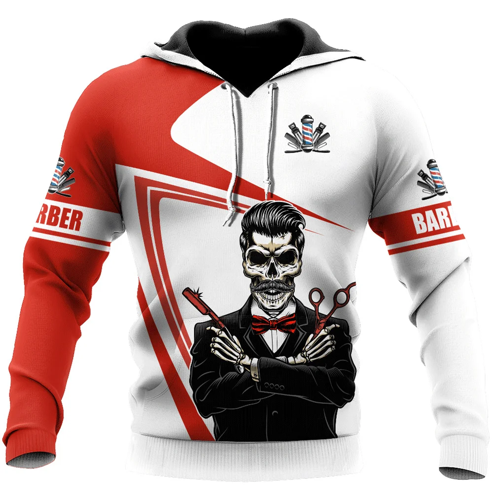 이발소 남자 후드 티셔츠 3D 인쇄 패션 유니폼 가을 뜨거운 판매 남성 대형 멋진 풀오버 매일 남성 의류