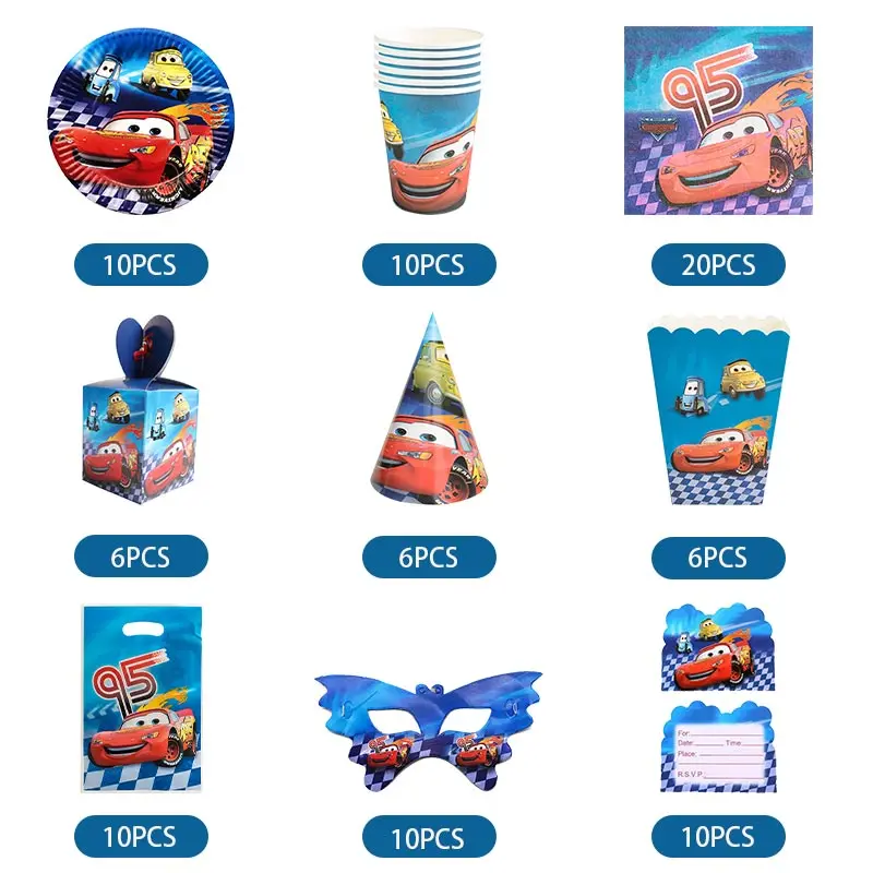 Disney Pixar Cars Birthday Party Decorations Lightning Mcqueen Car Theme Balloons Tableware Set Happy Banner Supplies Kids Boy