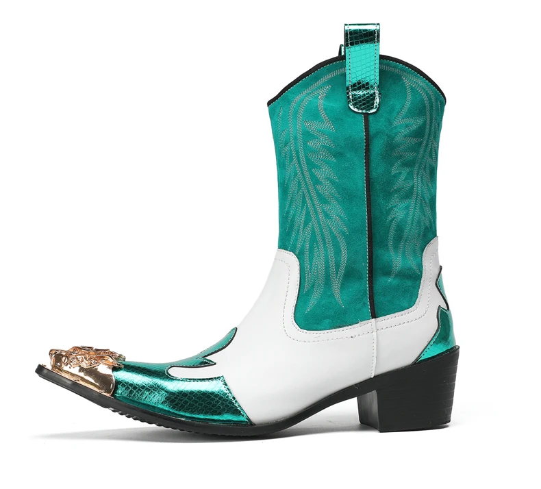 Mode Spitz Männlichen Stiefeletten Plus Größe Party Schuhe Stickerei Cowboy Stiefel Aus Echtem Leder Männer Motorrad Kurze Stiefel – Detail 33