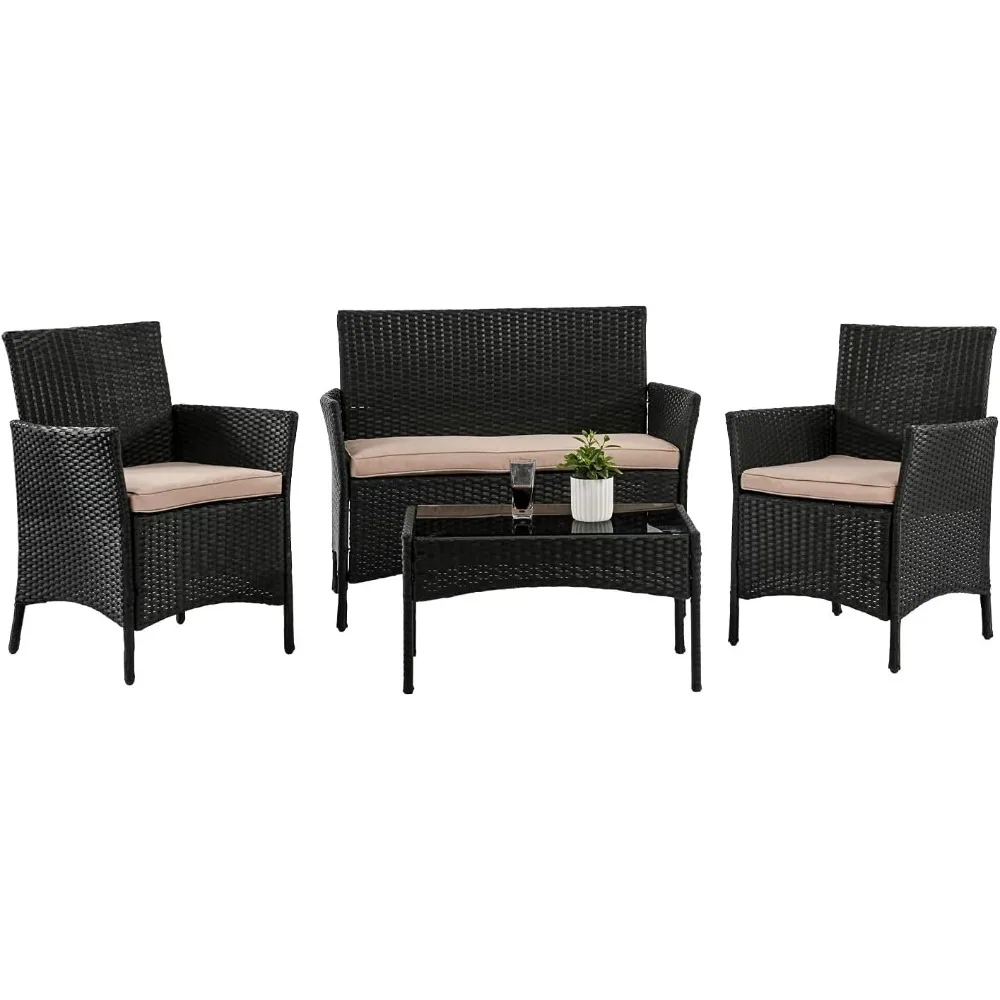 

Outdoor Patio Furniture Sets 4 Pieces Patio Set Rattan Chair Wicker Sofa Conversation Set Patio Chair for Backyard Lawn Porch Po