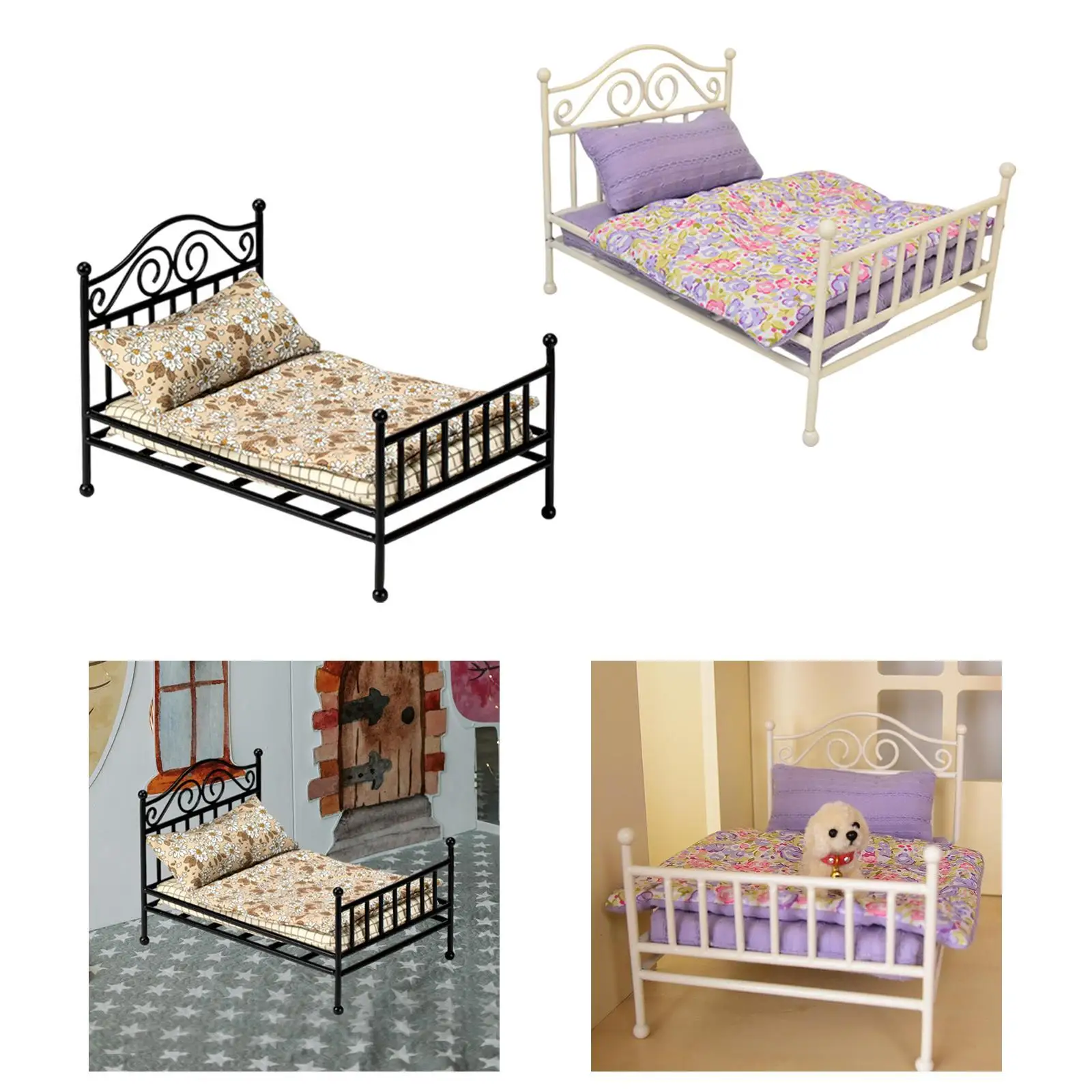 ミニチュア人形ベッド小さなベッド寝室マイクロシーンシーンドールハウスアクセサリー