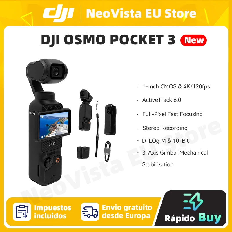 【Stock de la UE】DJI OSMO POCKET 3 ActiveTrack 6,0 Estabilización de tres ejes D-Log M de 10 bits Color nuevo en stock