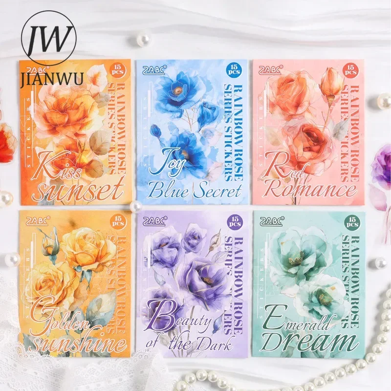 JIANWU Red Rose Series Vintage Flower Landscaping Material Collage PET Sticker Creative DIY Journal  Scrapbooking Stationery