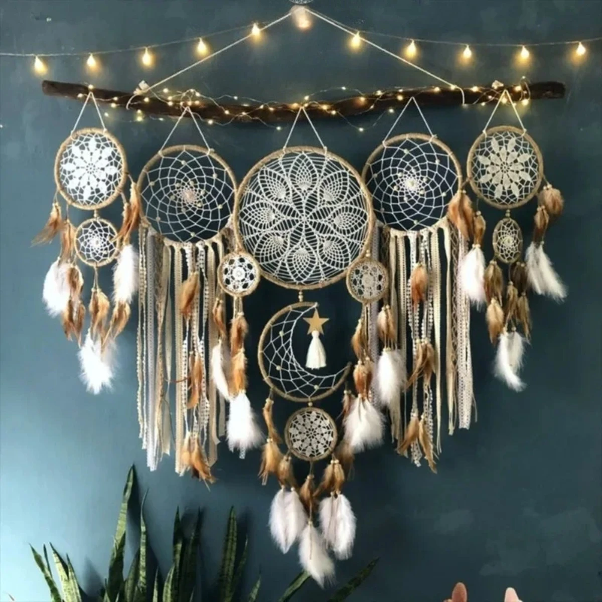 

5Pcs Macrame Dream Catcher Wall Hanging Bohemian Home Decor Moon Nursery Bedroom Handmade Aesthetic Room Decoration Set