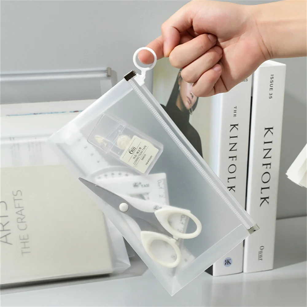 1 pz PVC trasparente A4 A5 B6 borsa per documenti trasparente porta File per ufficio custodia con cerniera Loop Pull Organizer cancelleria materiale scolastico