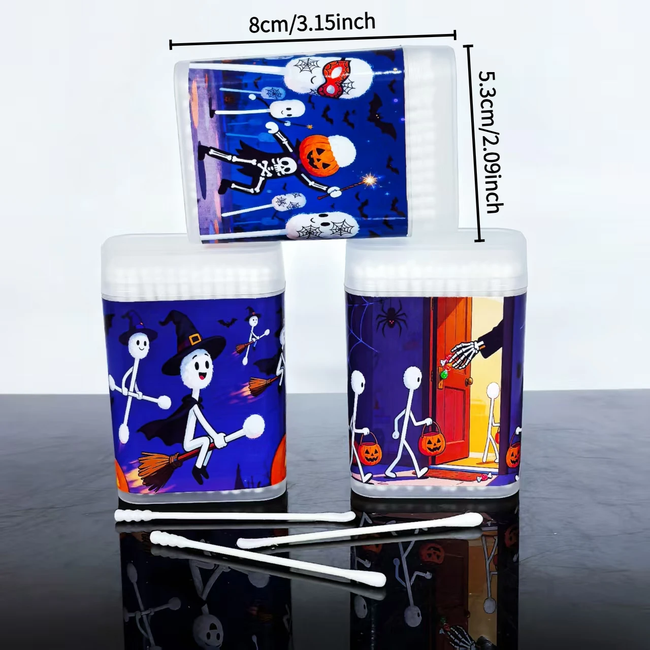 300pcs Halloween Trick-or-Treat Themed Cotton Buds, Double-Headed Thin-Shaft Paper Stick Household Cotton Swabs