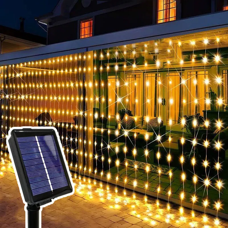 Imagem -04 - Led Solar Curtain String Lights Lâmpada ao ar Livre Fada Guirlanda Festa de Jardim Pátio Terraço Camping Decor Natal