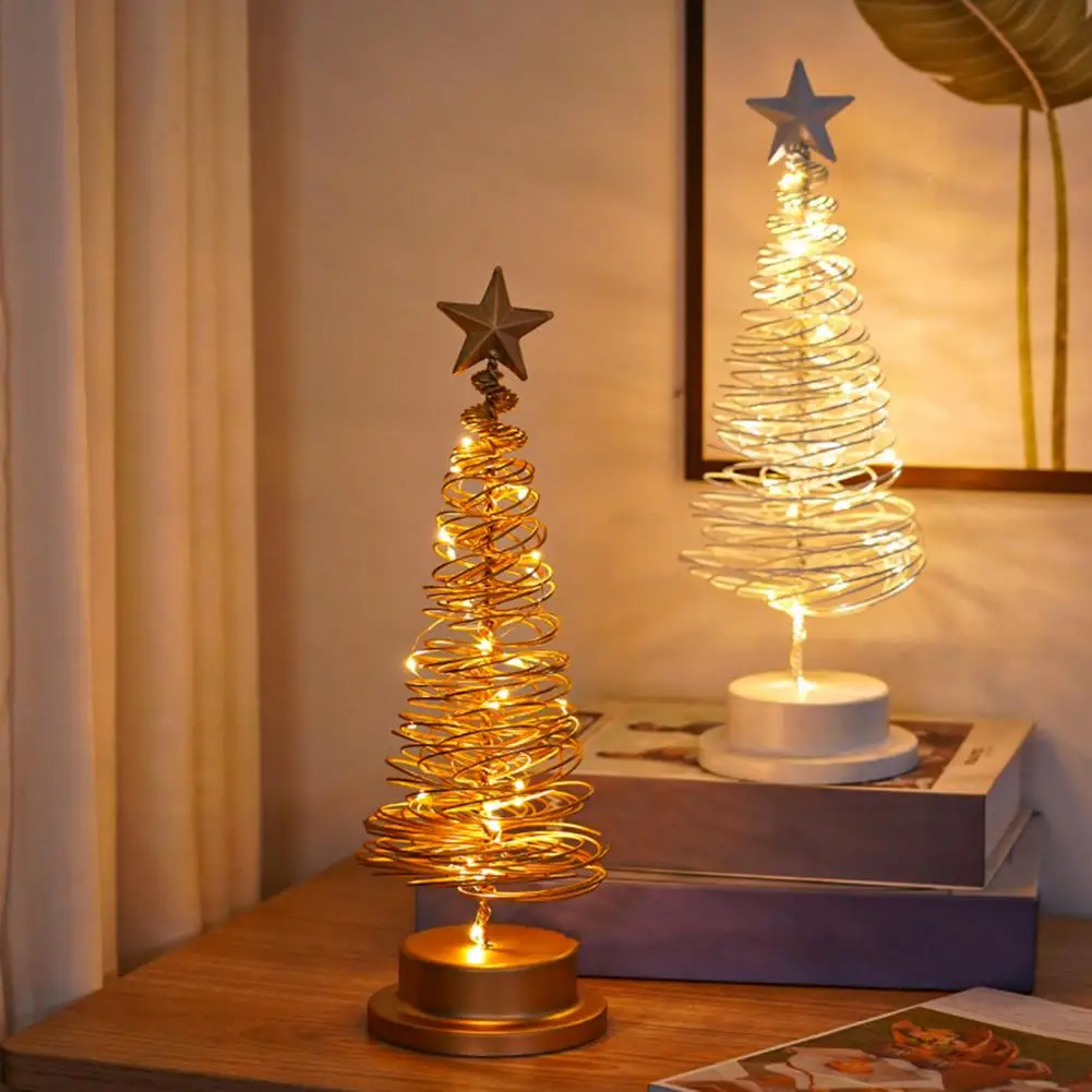 

12*33 см Рождественская елка, железный ночник на батарейках, спиральная форма дерева, декоративные светильники со звездой для внутренних дисплеев