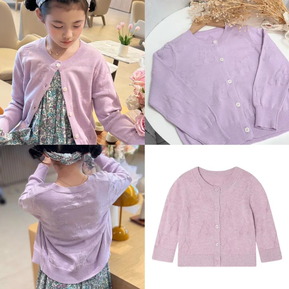 

spring and summer Purple knitted cardigan Lightweight and comfortable girls' cardigan Cherry hollow-out pattern coat