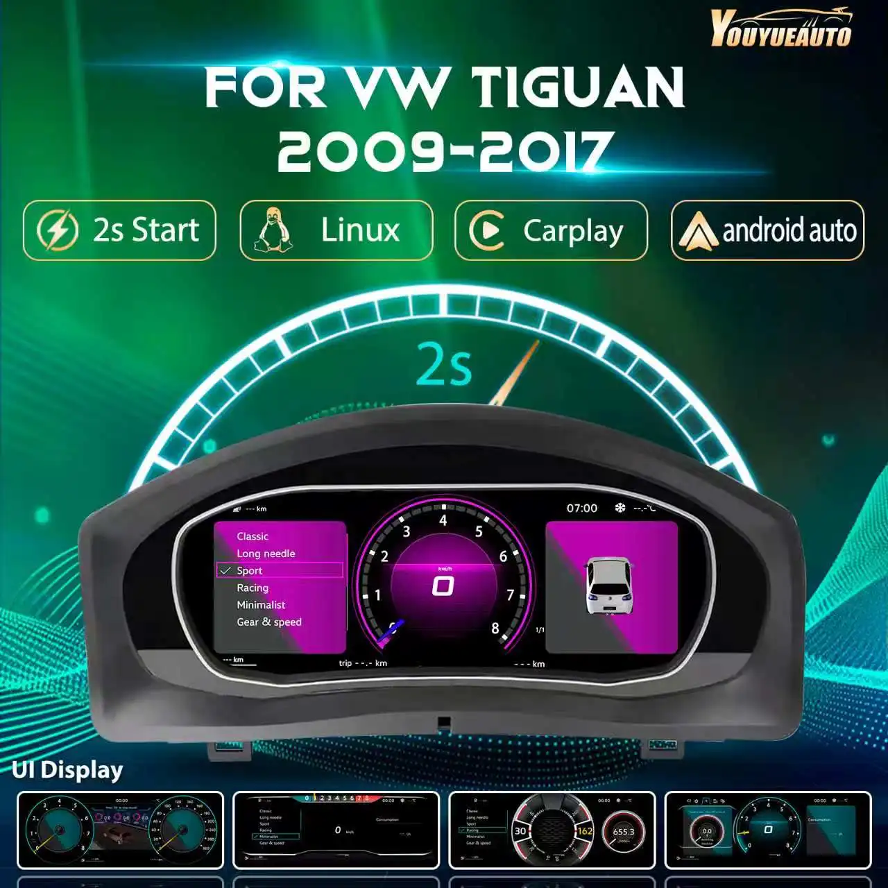 10,25'' LCD-Digital-Armaturenbrett für Volkswagen Tiguan 2009-2017 Instrumententafel Cockpit Tachometer mit Navigation