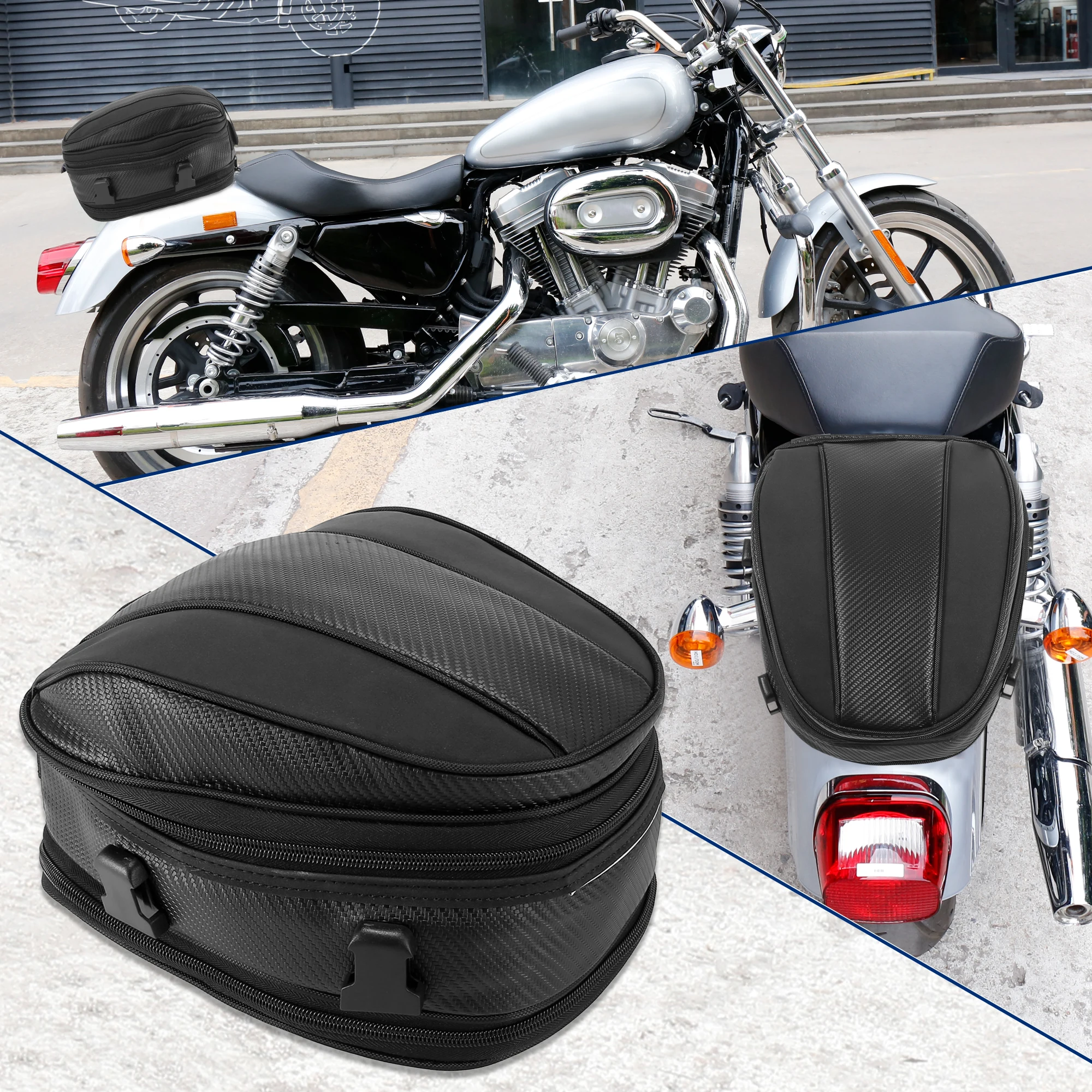 

X Autohaux Motorcycle Back Seat Tail Bag Motorbike Cycling Travel Motocross Rear Carry Luggage Tail Bag Waterproof PU Backpack