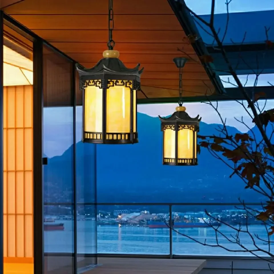 NEW Outdoor Waterproof Pendant Light Retro Balcony Corridor Aisle Grape Frame Lamp European Creative Courtyard Lamps