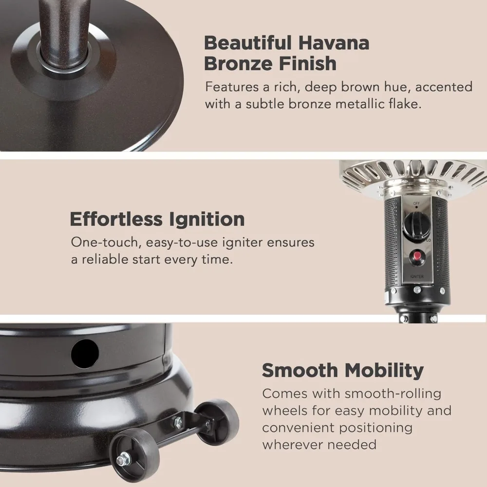 46,000 BTU Outdoor Propane Patio Heater with Wheels – Commercial & Residential, Havana Bronze, 32.1 x 32.1 x 91.3 in 4