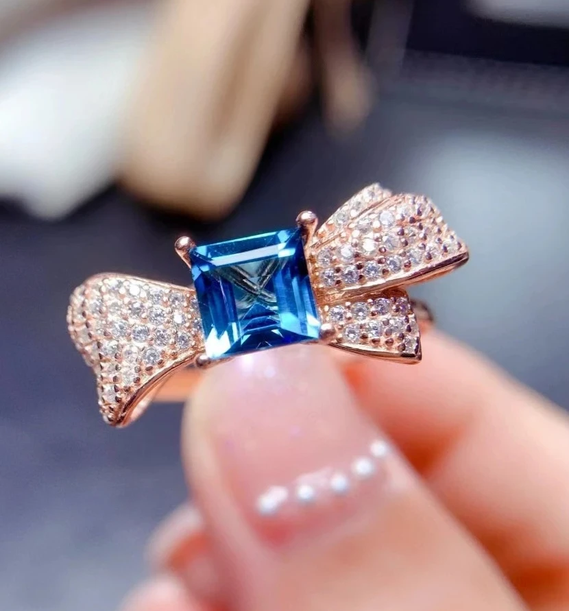 Genuine London Blue Topaz Ring with Certificate 925 Silver Natural Topaz Jewelry 18K Gold Plated 925 Silver Ring for Daily Wear