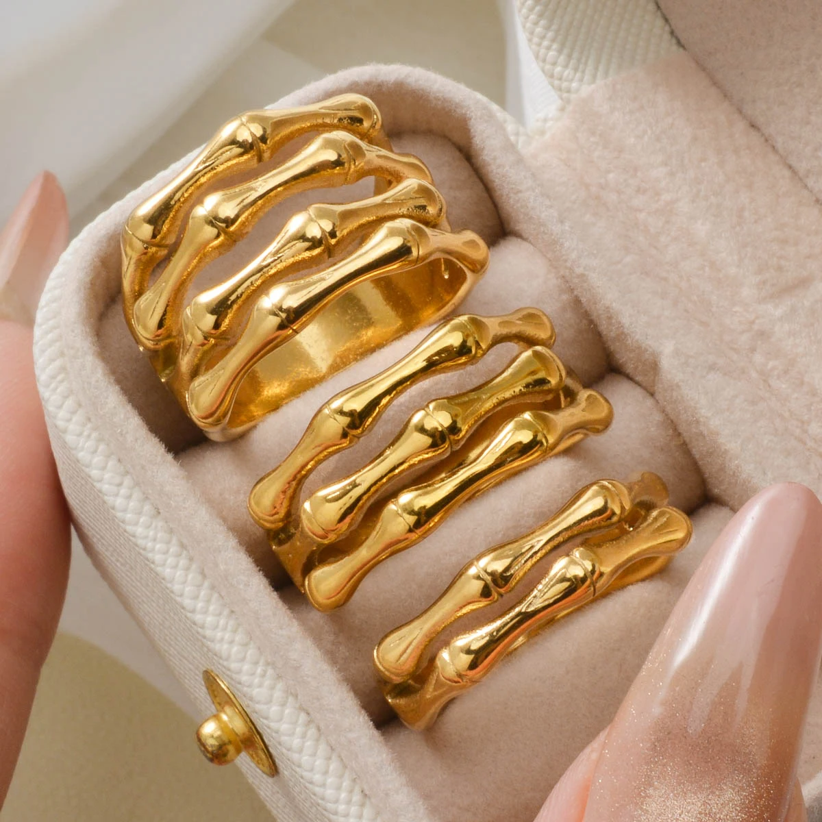 Bamboo Knot Ring for Women Gold Plated Stainless Steel New Chinese Style Zen Ring Jewelry Gift for Her Birthday Anniversary