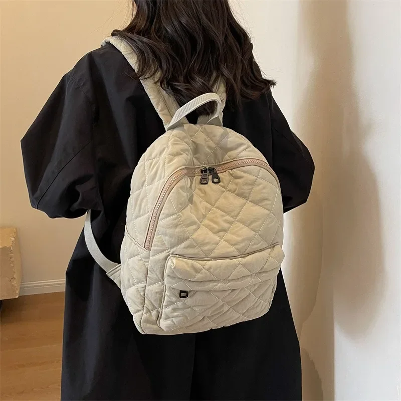 Simple and Fashionable Puff Grid Large-capacity Backpack Autumn and Winter Light Commute Casual Versatile Niche Backpack Women