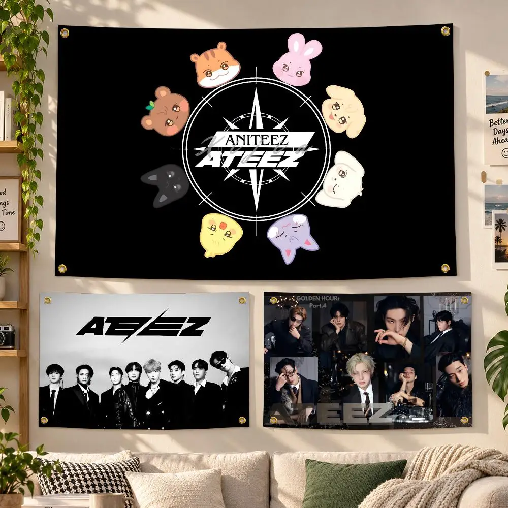 Kpop ATEEZ Boy Group Flags Personalized Banner Flag Room Dorm Camping Picnic Garage Bar Outdoor Wall Decor