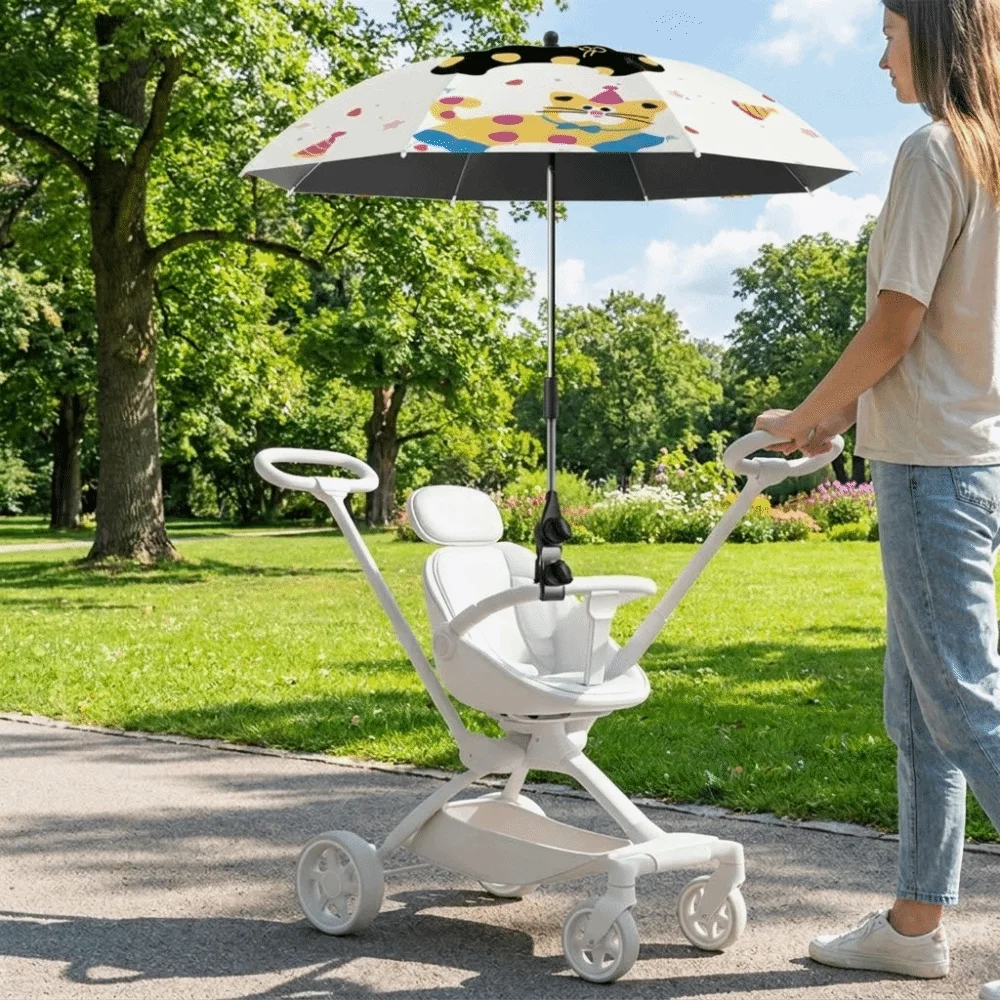 

Sun Protection Baby Stroller Umbrella Adjustable with Clamp Stroller Sunshade 360 Degree Rainproof Sunscreen Umbrella