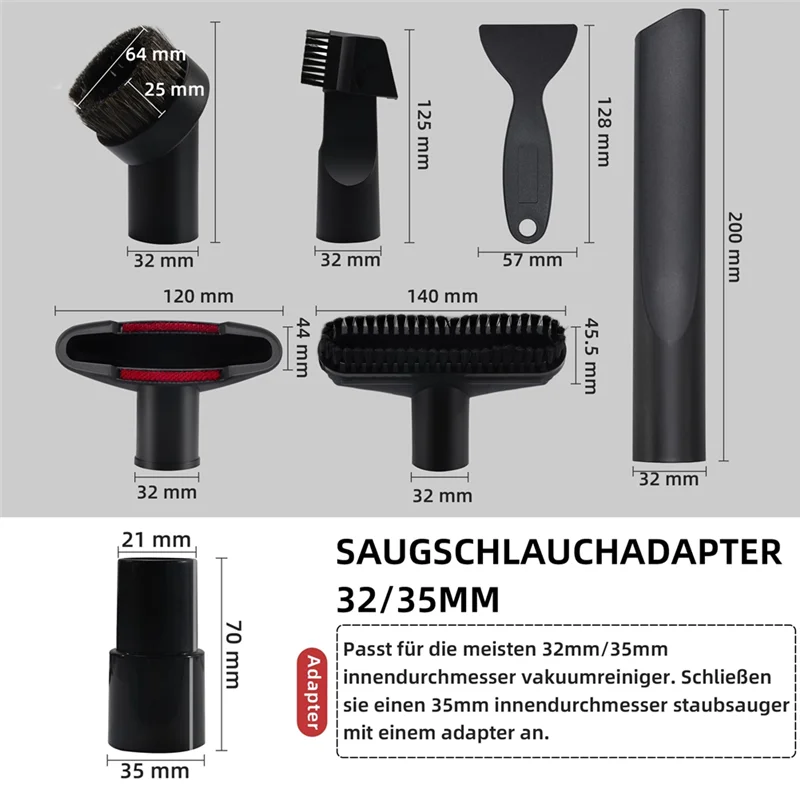 

ABUD-Vacuum Cleaner Accessory Set, Universal Nozzles 32-35 Mm, Including Crevice Nozzle, Car Nozzle And Upholstery Brush