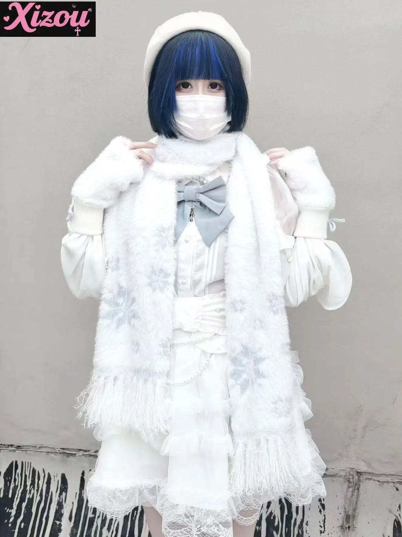 Japanse Zoete Leuke Subcultuur Y2k Sneeuwvlok Sjaal Vrouwelijke Imitatie Nertsen Fluwelen Verdikte Gebreide Lolita Massa geproduceerd Zacht Meisje