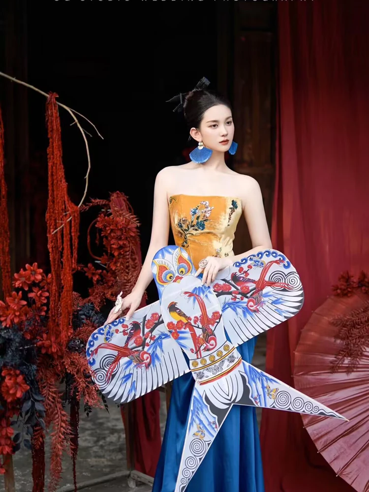 

Новое китайское утреннее платье-халат для женщин, свадебное/помолвочное, роскошное минималистичное длинное платье без бретелек