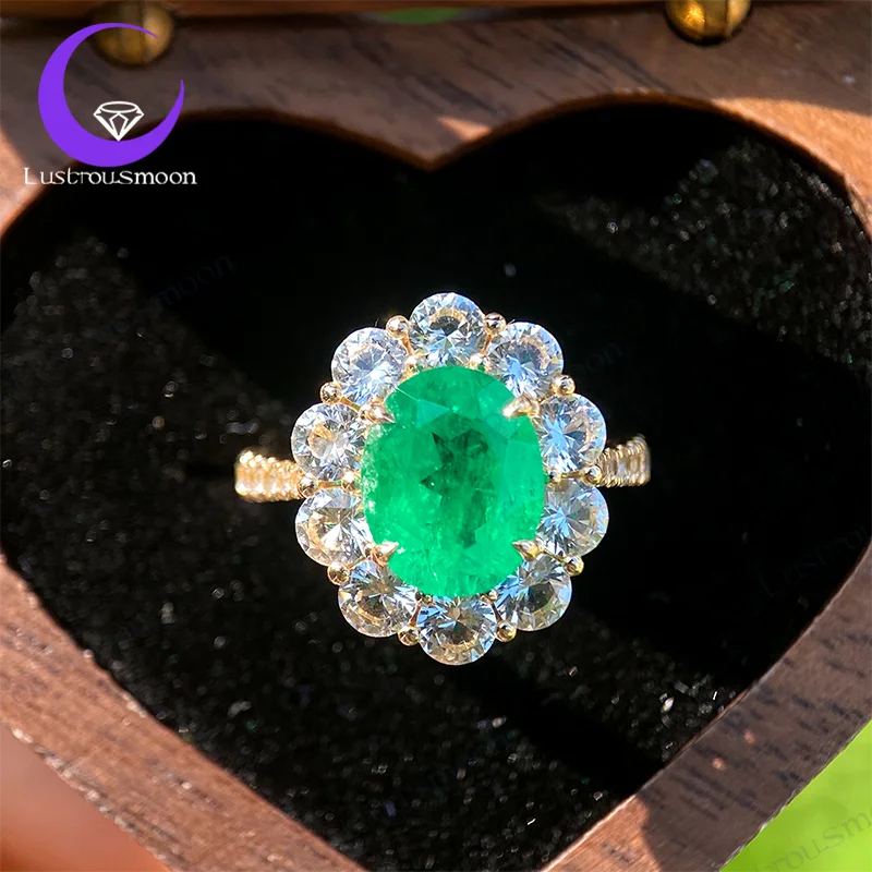 

Luxury Lab Grown Colombian Emerald Ring 9K Yellow Golden Color Oval Cut Band Engagement Wedding Jewelry Gift for Women Custom